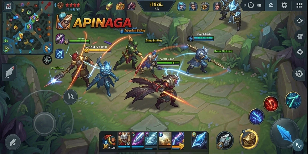 Gameplay seru di APINAGA dengan aksi MOBA yang mendebarkan.