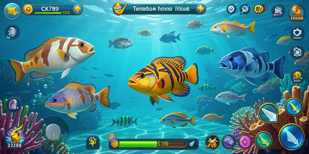 Tampilan gameplay saat menembak ikan di CK789.