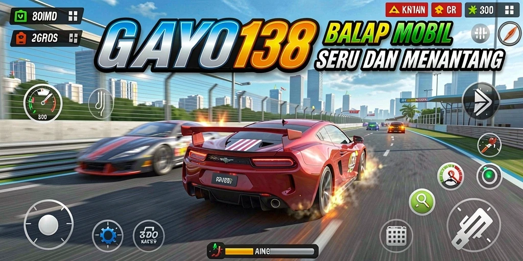 Tampilan gameplay GAYO138 dengan mobil balap di track menantang.
