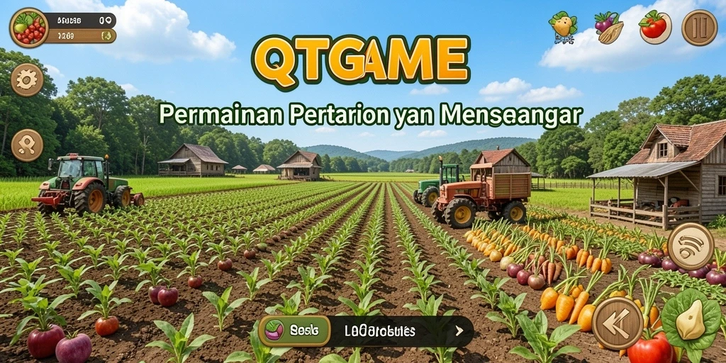 Tampilan gameplay QTGAME dengan aktivitas bertani yang seru.